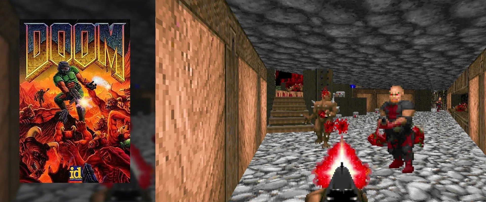 Imagem de cada de Doom à esquerda e imagem do jogo a direita